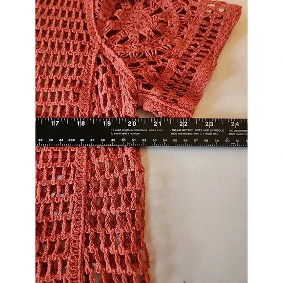 Ultra Pink Womens Crochet Top L Orange Open Knit Layering Boho Festival Cottage - Picture 7 of 9